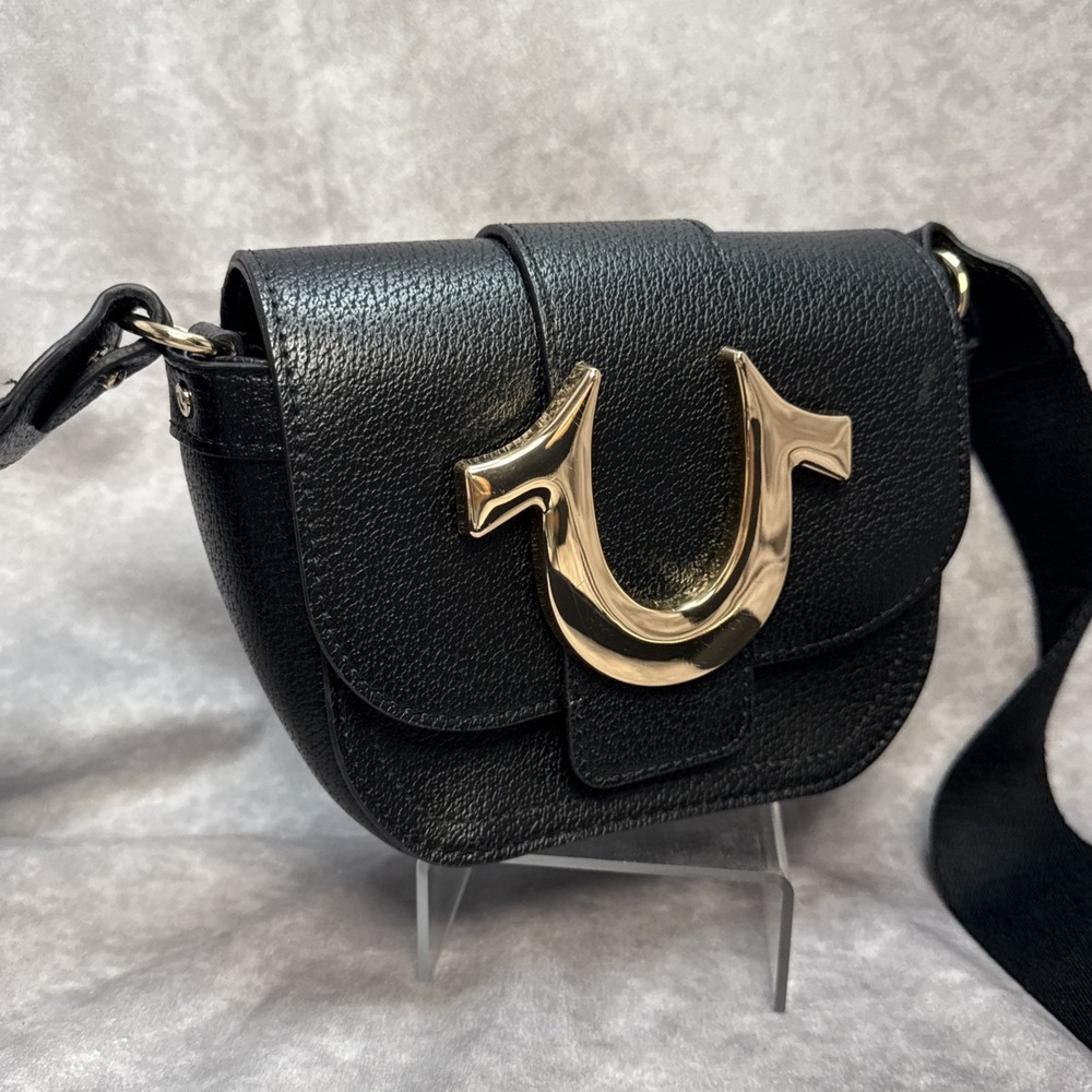 True Religion Stylish Mini Flap Horseshoe Logo Crossbody Bag Black - Picture 2 of 16